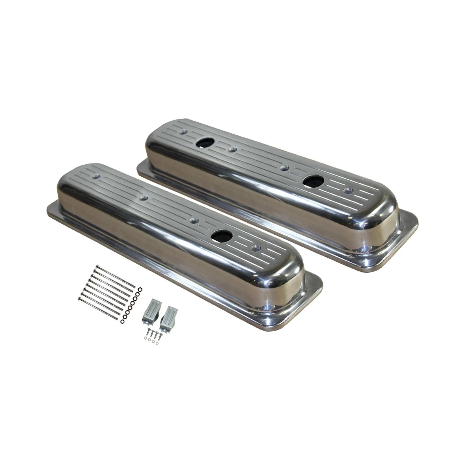 Chevy Small Block Center-Bolt Short Ball Milled Polished Aluminum Valve Covers